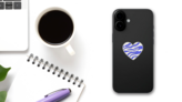 Heart Icon Purple Zebra Print 2000s Nostalgia Sticker on a Phone (New) example