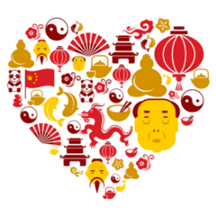 Heart Shape With China Icons Sticker