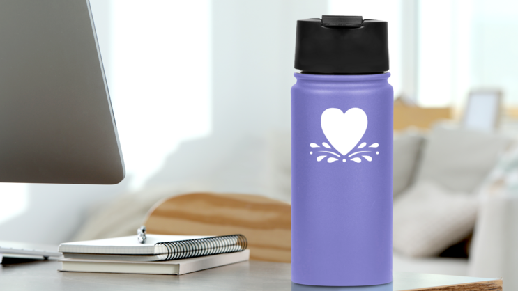 Heart Shape With Leaves Sticker on a Water Bottle (New) example