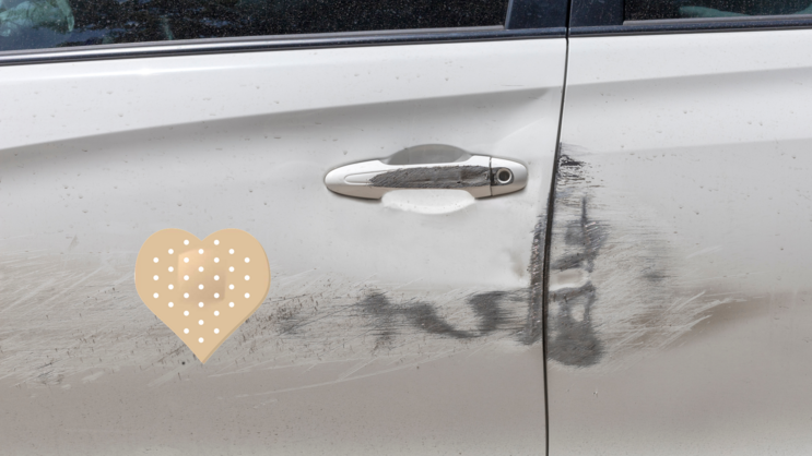 Heart Shaped Bandage Sticker on a Scratched Car example