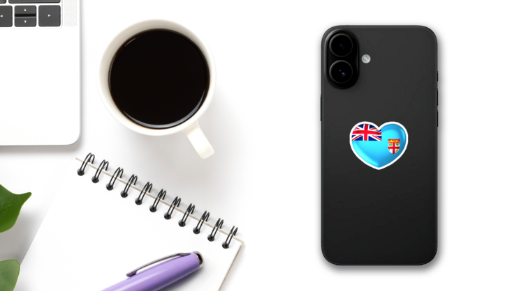 Heart Shaped Flag Illustration I Love  Fiji Sticker on a Phone (New) example