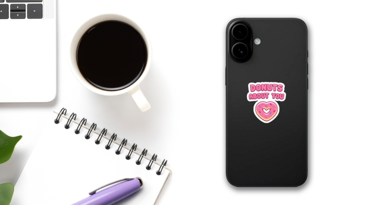 Heart Shaped Pink Donut Donuts About You Sticker on a Phone (New) example