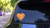 Heart Shaped Pizza Sticker on a Rear Car Window (New) example