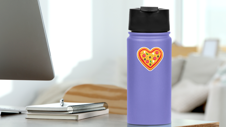 Heart Shaped Pizza Sticker on a Water Bottle (New) example