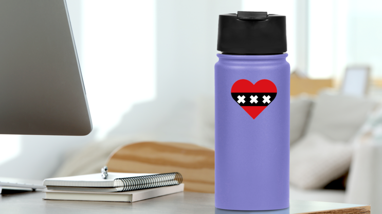 Heart Symbol With Amsterdam Netherlands Design Sticker on a Water Bottle (New) example