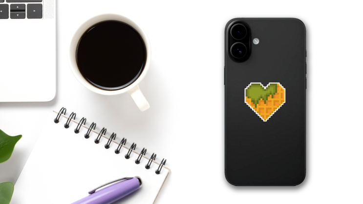 Heart Waffle Matcha Cream Sticker on a Phone (New) example