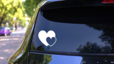 Heart With Little Heart Cut Out Sticker on a Rear Car Window (New) example