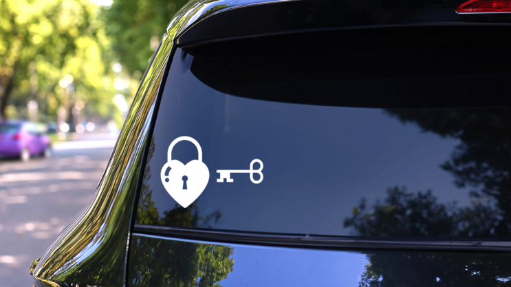Heart With Lock & Key Sticker on a Rear Car Window (New) example