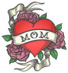 Heart With Rose Flowers And Ribbon Tattoo Sticker