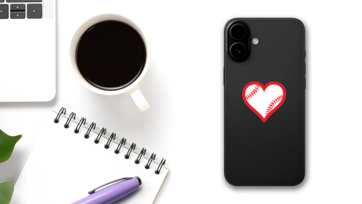 Heart With Seams Baseball Or Softball Sticker on a Phone (New) example