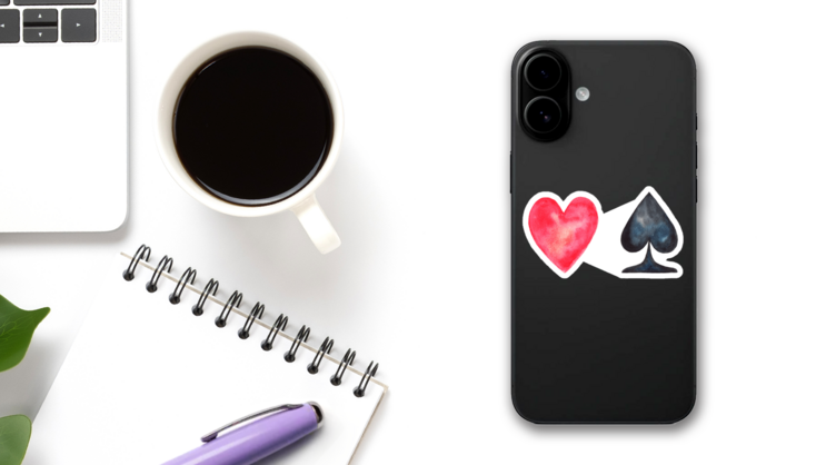 Hearts And Spades Watercolor Illustration Sticker on a Phone (New) example