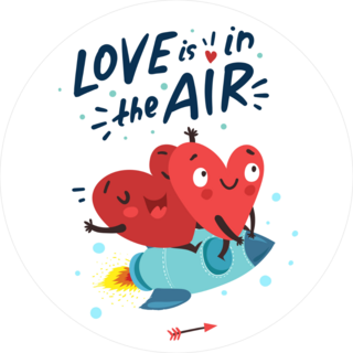 Hearts Flying On A Rocket Love Is In The Air Sticker