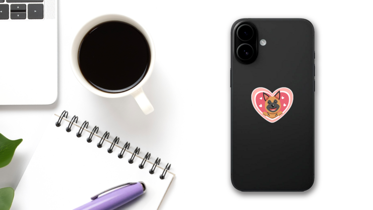 Hearts German Shepherd Sticker on a Phone (New) example