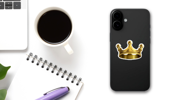 Heavy Gold Crown Sticker on a Phone (New) example
