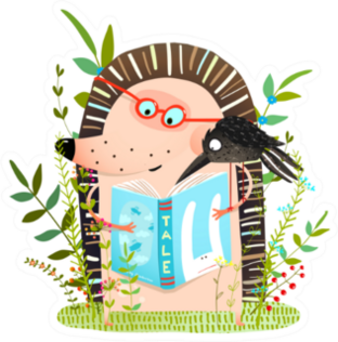 Hedgehog And Crow Friends Reading Book Sticker
