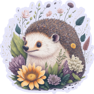 Hedgehog In Flowers Sticker