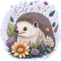 Hedgehog In Flowers Sticker