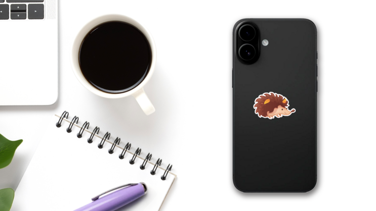 Hedgehog Leaves Sticker on a Phone (New) example