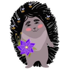 Hedgehog Purple Flower Sticker