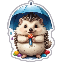 Hedgehog Tiny Umbrella Sticker