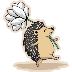 Hedgehog White Flower Sticker