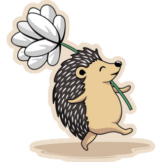 Hedgehog White Flower Sticker
