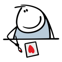 Сheerful Boy Draws Red Heart Card Sticker