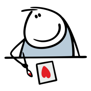 Сheerful Boy Draws Red Heart Card Sticker