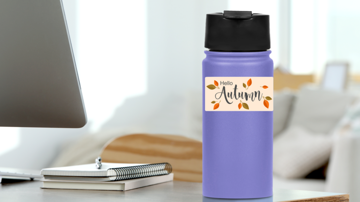 Hello Autumn Sticker on a Water Bottle (New) example