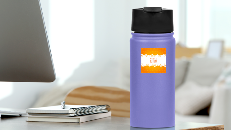 Hello Autumn With Leaves Sticker on a Water Bottle (New) example