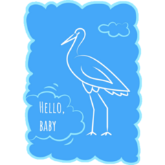 Hello Baby Blue Stork Sticker