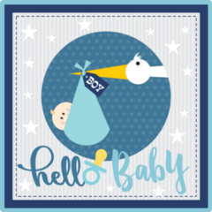 Hello Baby Stork Blue Square Sticker
