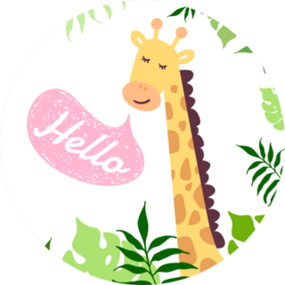 Hello Cute Giraffe And Tropical Leaves Sticker