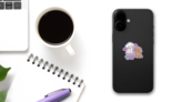 Hello Cute Poodle Sticker on a Phone (New) example