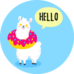 Hello Llama Donut Around Its Neck Sticker