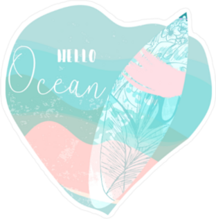 Hello Ocean Heart Surfboard Sticker