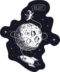 Hello Spaceman On Moon Sticker