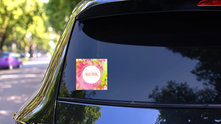 Hello Spring Doodle Stickers on a Rear Car Window (New) example