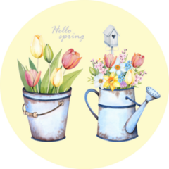 Hello Spring Flower Bouquet Garden Watering Can Sticker