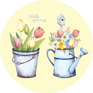 Hello Spring Flower Bouquet Garden Watering Can Sticker