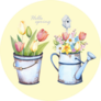 Hello Spring Flower Bouquet Garden Watering Can Sticker