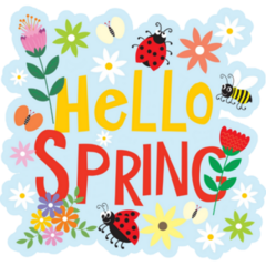 Hello Spring Flowers Ladybug Sticker
