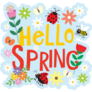 Hello Spring Flowers Ladybug Sticker