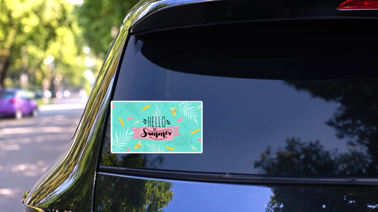 Hello Summer Banana And Watermelon Sticker on a Rear Car Window (New) example