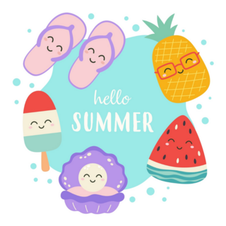 Hello Summer Cute Characters Sticker