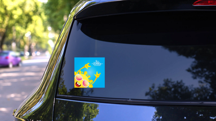Hello Summer Funky Sun Sticker on a Rear Car Window (New) example