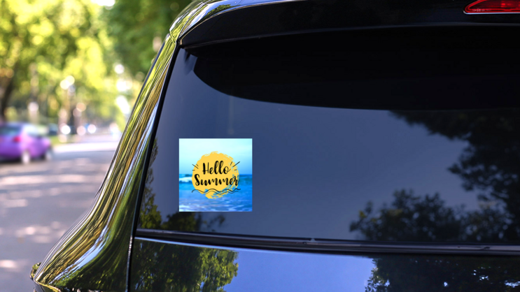 Hello Summer Sun and Ocean Sticker on a Rear Car Window (New) example