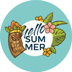 Hello Summer Tiki Mask And Tropical Plants Sticker