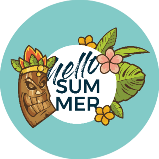 Hello Summer Tiki Mask And Tropical Plants Sticker