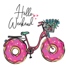 Hello Weekend Bike With Donut Wheels Sticker